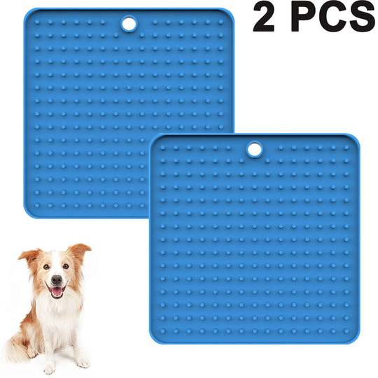 Dog Lick Mat, 2 Pack Lick Pad, Pet Boredom Buster Slow Feeders, Calming Mat for Anxiety Relief, BPA-Free Food Grade Silicone Puppy Treat Mat, blue