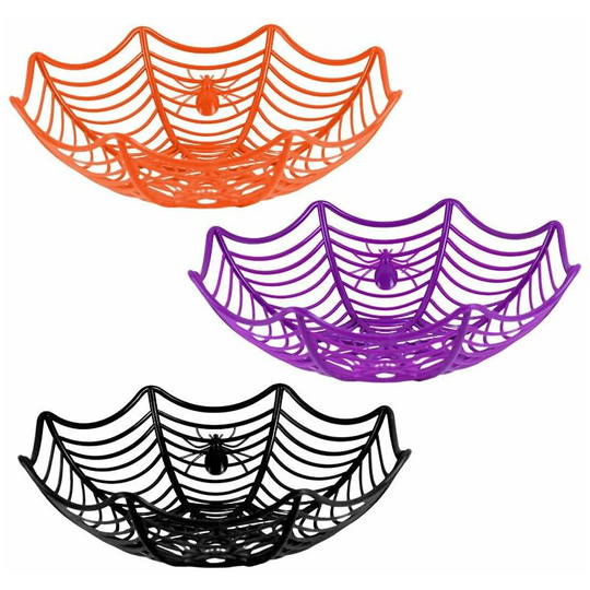 3pcs Halloween Black Spider Web Bowl Fruit Plate Candy Biscuit Package Basket Bowl Trick or Treat Decor for Halloween Party Supplies