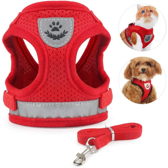 Perle Rare - Cat Harness Leash, Soft Adjustable Mesh Walking Harness with Reflective Strap for Small, Medium, Large, Kitten, Puppy, Rabbit(red,M)