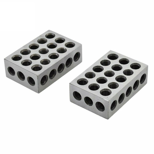 2Pcs Matched Ultra Precision 1-2-3 Blocks 23 Holes Heat Treated Cross Drilling Machine Tool - 0.0001