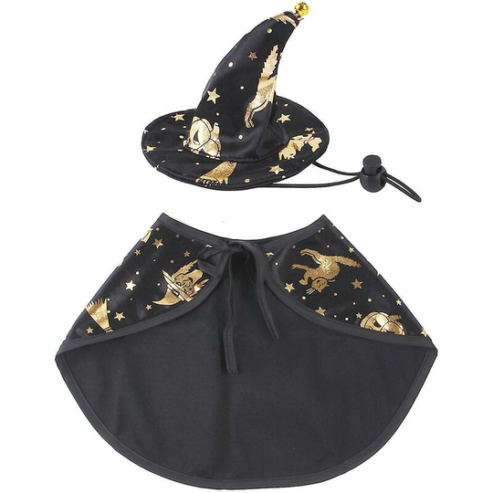 Lovely Party Decoration Pet Halloween Costume Cape And Wizard Hat Puppy Cute(2-piece Set, Black),Ssxjv
