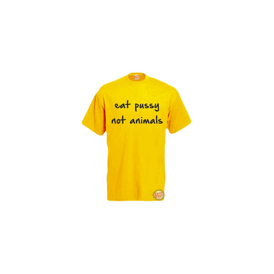 (XL, Yellow) Eat Pussy Not Animals! Mens Unisex Funny T-Shirt. Retro Tee