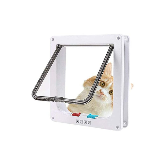 Osqi - Cat Door with Magnetic 4 Way, Pet Door for Cats and Small Dogs, Cat Door with Tunnel (XL-28.5x24.5x5.5cm, White)