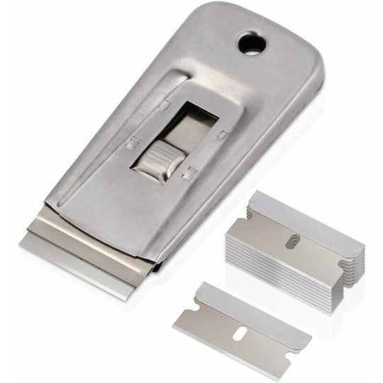 Metal scrapers, ceramic glass scraper with 10 metal blades, for removing labels, glue, stickers, etc.