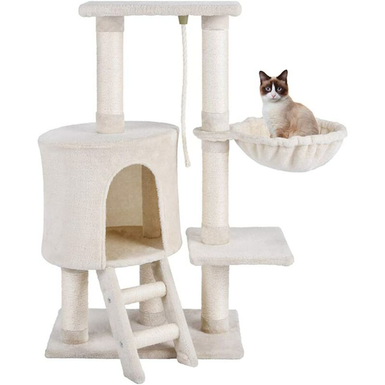 Star Cat Tree Scratching Post Hammock Activity Center and Cave Sisal Platforms Beige