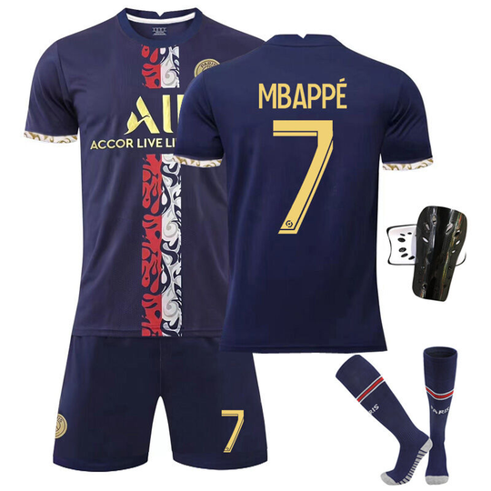 Paris home special edition gold football suit No. 7 with socks+protective gear, children's size 22