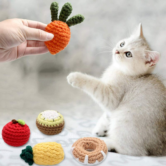 5 pcs Catnip Toys, Cute Cat Toys with Catnip for Indoor Cats, Cat Teeth Cleaning Toys, Durable Wool Kitten Toy Set with Box