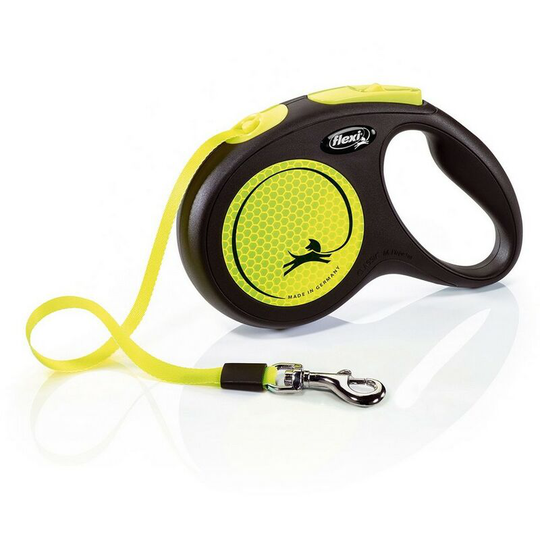 Medium Neon Taped Retractable Dog Lead (5m) (Yellow/Black) - Yellow/Black - Flexi