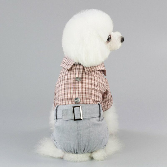 Dog Shirt Clothes 4 Leg Plaid Shirt Casual Shirt Cool Jumpsuit Summer Spring Autumn Tank Top Vest for Small Dog Puppy Cat (Brown, m)