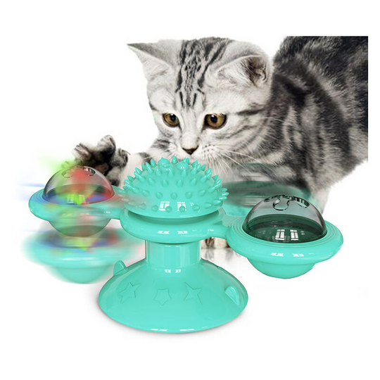 Interactive Cat Toy, Rotating Windmill Cat Toy, Chew Toy, Turntable, Cat Toy Hair Brush, Catnip