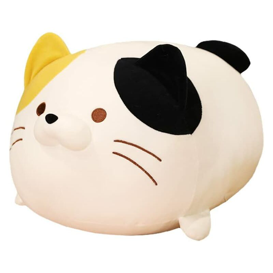 19.7 inch Cute Cat Plush Pillow Stuffed Squishy Animal Cylindrical Body Pillow, Super Soft Fat Cat Chubby Kitten Sleeping Kawaii Pillow-White