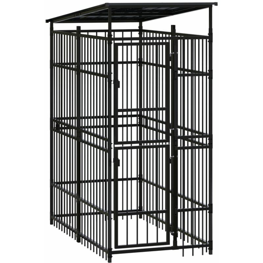 Outdoor Dog Kennel with Roof Steel 1.84 m² Vidaxl Black