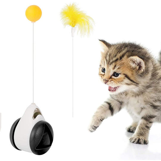 Cat Toys for Indoor Cats Interactive Roller Cat Toy with Catnip Feather Ball Balance Cat Chasing Toy for Kitten Exercise Puzzle Toys, black and white