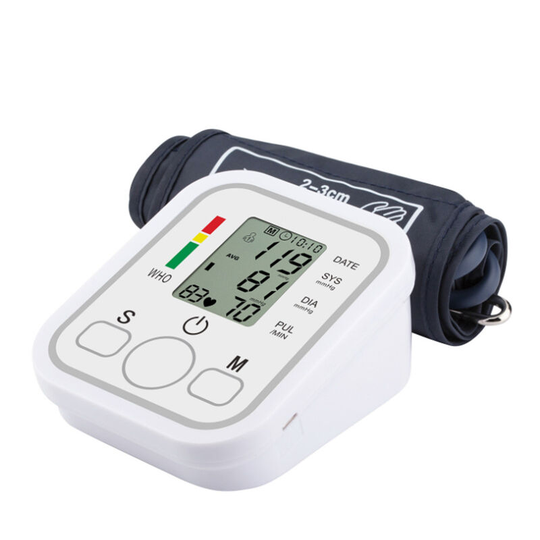 MUFF Blood Pressure Monitor Upper Arm Machine for Home Use Cuff Kit Pulse Rate Detection Meter with Cuff Memory LCD Display(White)
