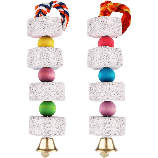13treize - Parrot Chewing Toy, Bird Beak Grinding Stone with Bell, Lava Block Calcium Supplement Food for African Greys Conure Eclectus Budgies