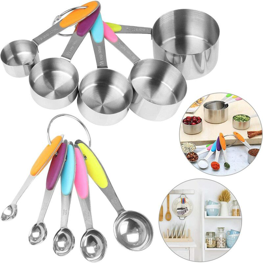 Bearsu - Stainless Steel Measuring Spoons, Set of 10 Kitchen Measuring Spoons, Measuring Cups with Handles, Measuring Spoon for Measuring Dry and