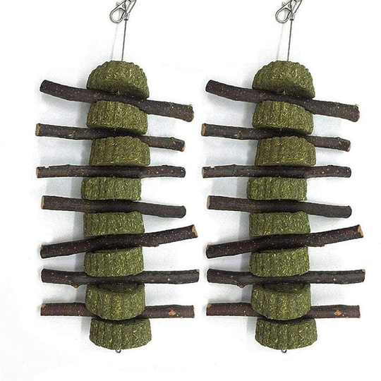 Denuotop - Rabbit Chew Toys, Set of 2 Natural Apple Branches with Herb Cake Snacks Grinding Teeth Toys for Small Animals Rabbit Hamster Chinchilla