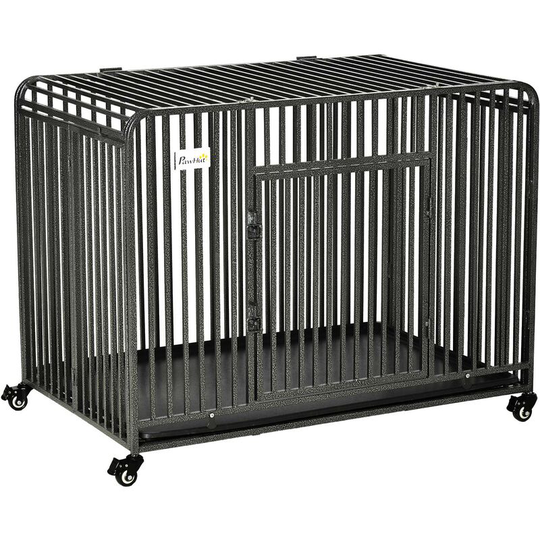 Rolling Heavy Dut Dog Crate for Medium, Large Dogs w/ Removable Tray - Black - Pawhut