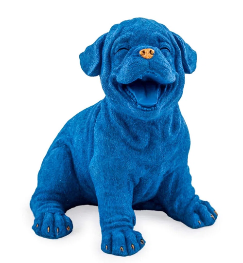 Royal Blue Laughing Puppy With Gold Detailing