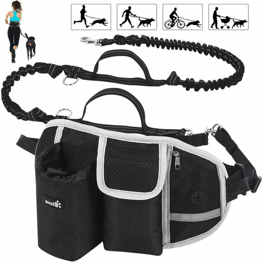 Echoo - Dog Leash Hands-Free Dog Leash Up to 110kg Shock Absorption, Comfortable, Reflective Stitching, Ideal for Running, Jogging and Walking (Black)