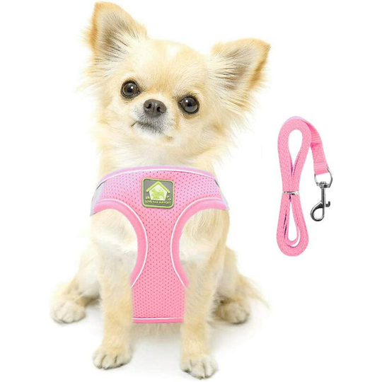 Small Dog Cat Harness Vest Harness Soft Reflective Mesh Adjustable Puppy Vest and Leash Set for Small and Medium Sized Dogs(Pink,S)