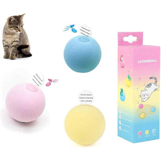 3 Pack Interactive Cat Balls Realistic Chirping Toy,Automatic Smart Cat Kicker Toy,3 Lifelike Animal Sounds-Frog,Cricket,Bird,Refillable Catnip Cat