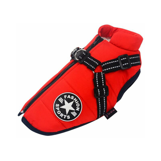 Winter Waterproof Warm Dog Coat with Harness, Waterproof Dog Jacket for Small Medium Large Dogs, for Labrador Chihuahua French Bulldog red -