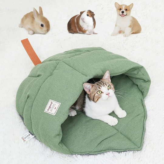 Leaf-Shaped Cat Sleeping Bag Cozy Bed for Cat and Small Dog, Soft Cat Cave Good Flexibility, Thick Cotton and Linen Semi-Closed Cat Nest