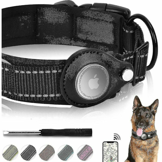 Apple Air Tag Padded Reflective Airtag Dog Collar Heavy Duty Dog Collar DogBlackL