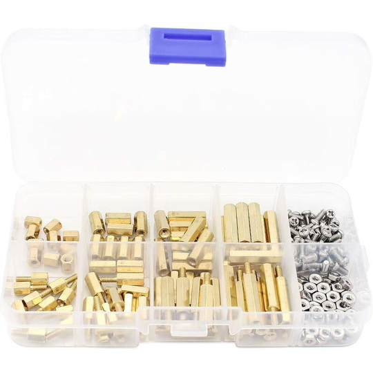 200PCS Copper Bolts, Nut Screw Standoffs Threaded Male Female Hex Brass Bolts Assortment (M2.5 Brass Standoffs)