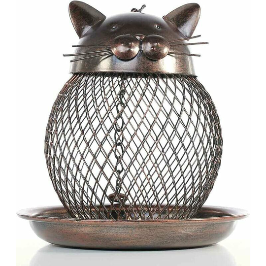 Cat Shaped Bird Feeder | Bird Seed Dispenser | Vintage Garden Decoration | Exterior decoration | Brown