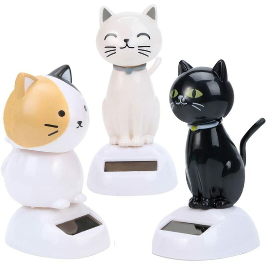 Set of 3 Solar Cat Bobblehead Car Dashboard Decorations