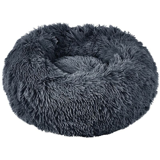 Bunty Round Fluffy Pet Dog Puppy Cat Bed Warm Comfy Nest Doughnut Donut Calming Pad - Grey - Small