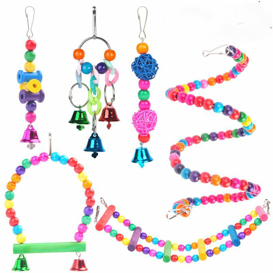Set of 6 bird toy parrot chew toys - set of 6 wooden beads