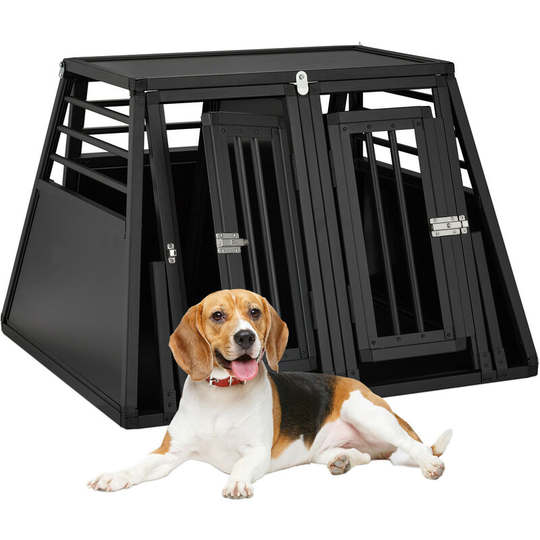 Dog Box Car, Double Dog Transport Crate, Boot, Slanted, Partition, HxWxD: 64 x 90 x 82 cm, Black - Relaxdays