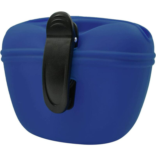Silicone Dog Treat Bag with Clip - Portable Dog Food Container for Training - Magnetic Closure - Navy Blue