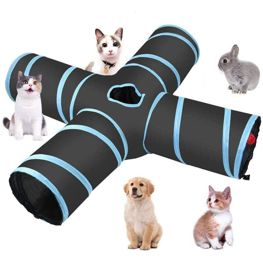 Betterlifegb - 4-channel Tunnel Cat, Tunnel Foldable Toy For Pet Toy Crinkle Tunnel Tube with Storage Bag for Dog, Cat, Puppy, Kitty, Kitten, Rabbit,