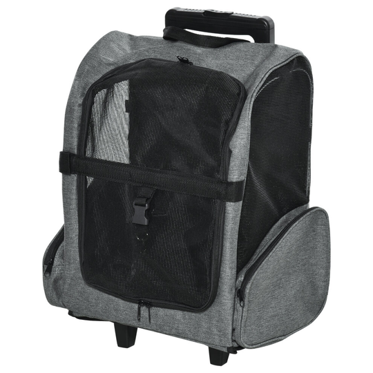 PawHut Pet Travel Backpack Bag Cat Puppy Dog Carrier w/ Trolley Grey
