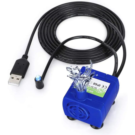 USB Submersible Water Fountain Pump, 2.4 Liter Pet Water Fountain Pump Replacement Pump for Cats and Dogs with Low Power LED Light and 5.9ft Cable