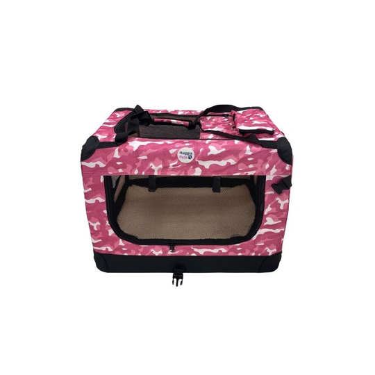 (Pink Camo, Medium) HugglePets Fabric Dog Crate, Mat & Treat Food Bag