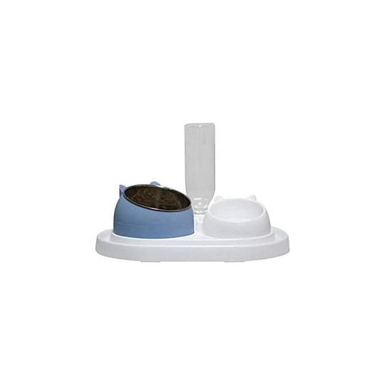 Cat Bowl 400ml Stainless Steel Non-Slip Cat Bowl With Two Layers Oblique Mouth Design Cat Bowl Blue
