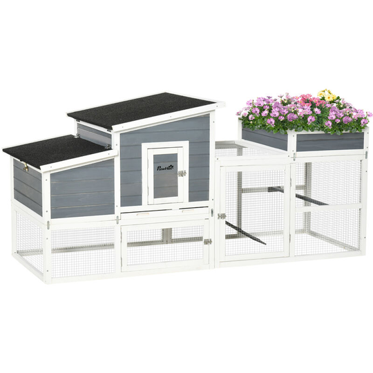 Pawhut - Wooden Chicken Coop Rabbit Hutch Poultry Cage w/ Plant Box Nesting Box - Grey