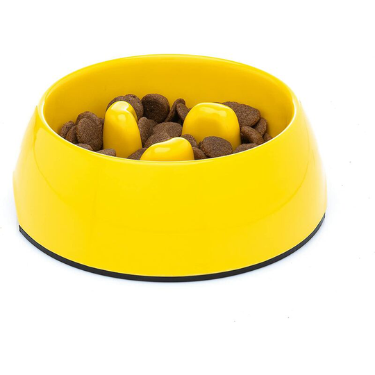 Anti Glutton Dog Bowl, Non-Slip。 for Small, Medium Large & Large | Cat Puppy Melamine Slow Feeder Bowl | Yellow,