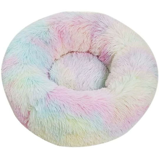 60cm Round Dog and Cat Basket Soft Comfortable Plush Donut Cat Warm Fluffy Puppy Bed for Winter Sleeping - Rainbow Colors - Couleurs arc-en-ciel