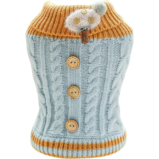 Pet sweater, cat and dog warm sweater, winter cat and dog warm clothes, comfortable pet coat(L, Blue Twist)
