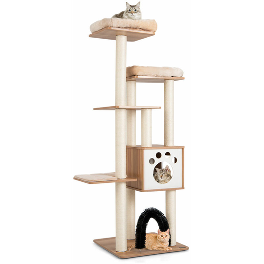 Wooden 5-tier Cat Tree Condo Cat Play Tower Activity Center Scratching Posts
