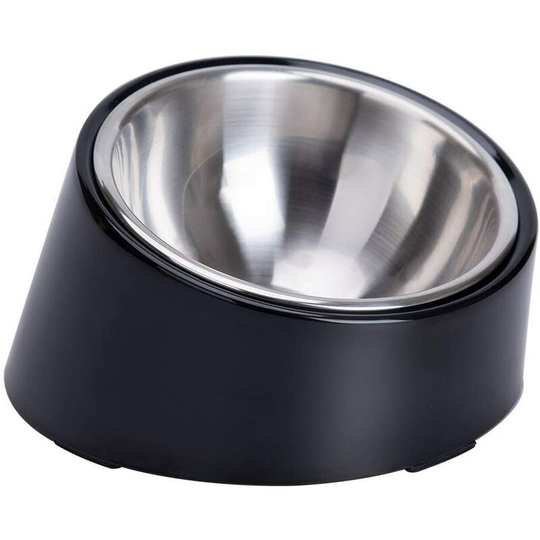 Bowl for Dog Cat Bowl Inclined Non-Slip Modern Elegant Melamine Support with Removable Solid Stainless Steel Bowl Black