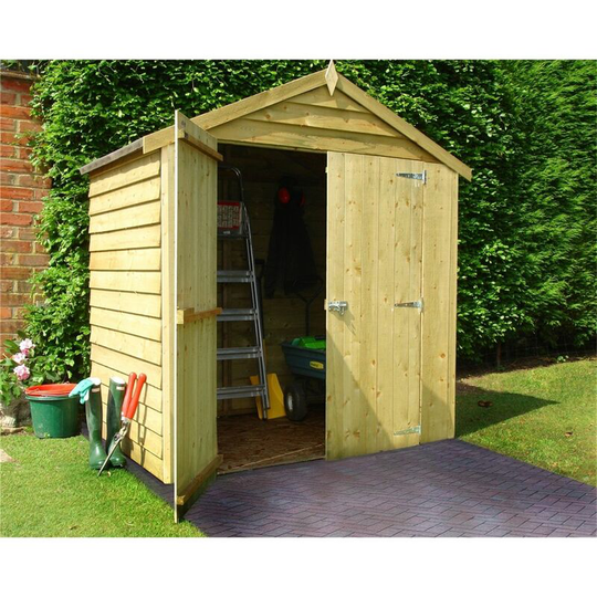 4 X 6 Reverse Pressure Treated Overlap Apex Garden Windowless Wooden Shed - Double Doors (11mm Solid Osb Floor)
