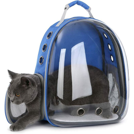 Pet Carrier Transparent Backpack Dogs & Cats Outdoor Carrying Bag Breathable Capsule Design 180 Degree Vision for Pets - Blue