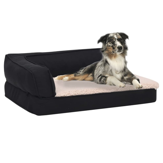 vidaXL Ergonomic Dog Bed Mattress Linen Look Fleece Black Dog Pet Sofa Basket